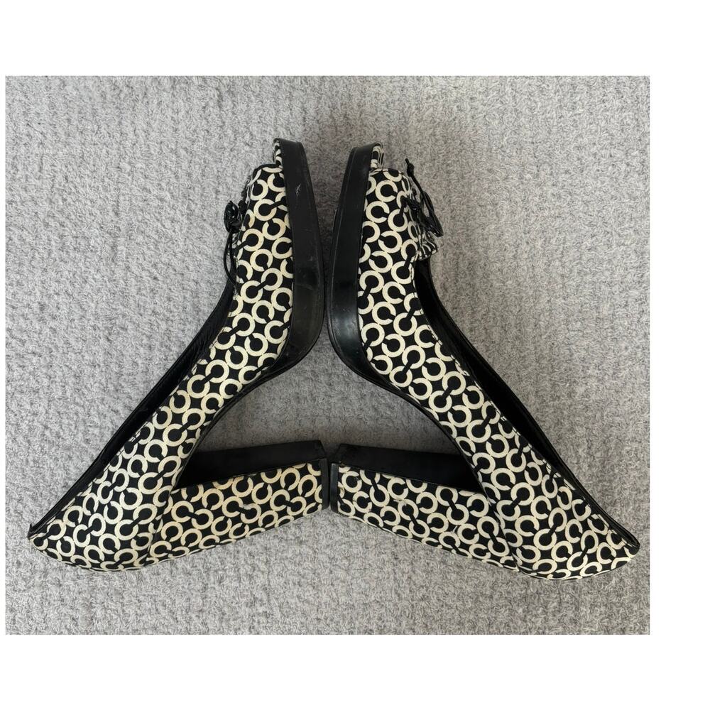 Coach Corey Black & White Signature Print Peep Toe Heels Size 10 AS IS #38 - Picture 5 of 10